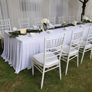 Dinner table with white chiavari chair 1mx1.8m for 6pax