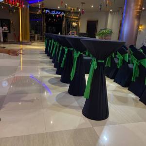Cocktail table black cover and green ribbon